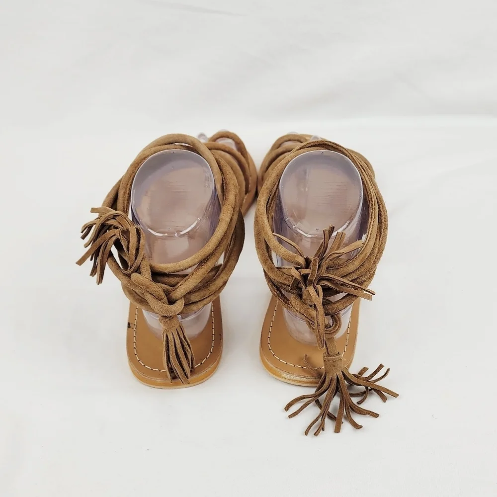 Asos Leather Strappy Lace Up Tan Sandals